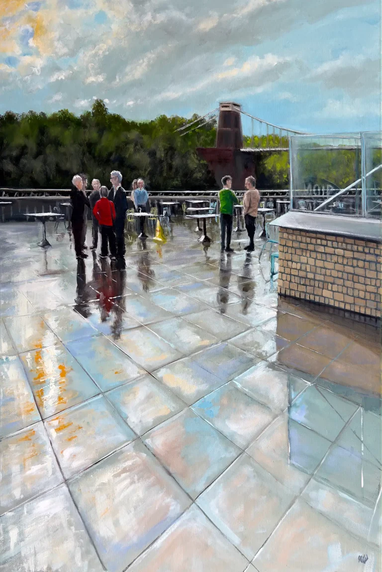 After the Rain — oil on canvas 90cm x 60 cm x 2cm This painting is about the elements of sun, rain and peop…